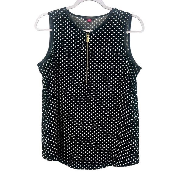 Vince Camuto Black Polka Dot Zip front Sleeveless Blouse Top Size Small - Picture 1 of 7